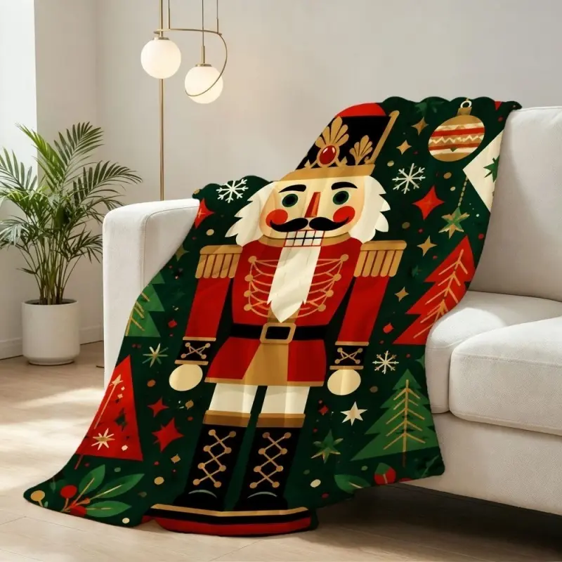 2D Flat Print, 1pc Christmas Nutcracker Blanket, Suitable for All Seasons, Suitable for Living Room, Bedroom, Sofa,, and Leisure Area, 2D Flat