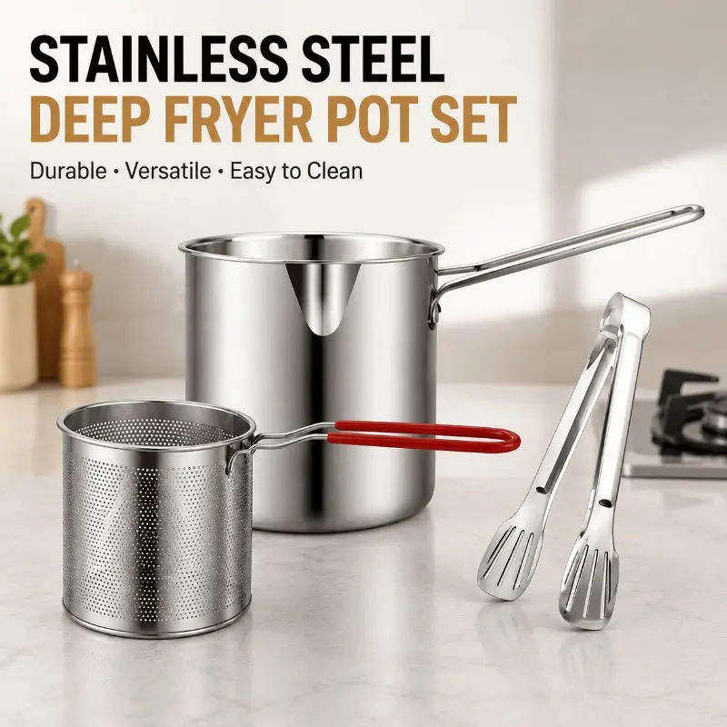 Stainless Steel Deep Fryer Pot With Detachable Mesh Fry Basket Heat‑Resistant Handle Multi‑Accessory Stovetop Deep Frying Pot for Home Kitchen Cooking French Fries Chicken Shrimp Deep Fryer With Basket For Home Use