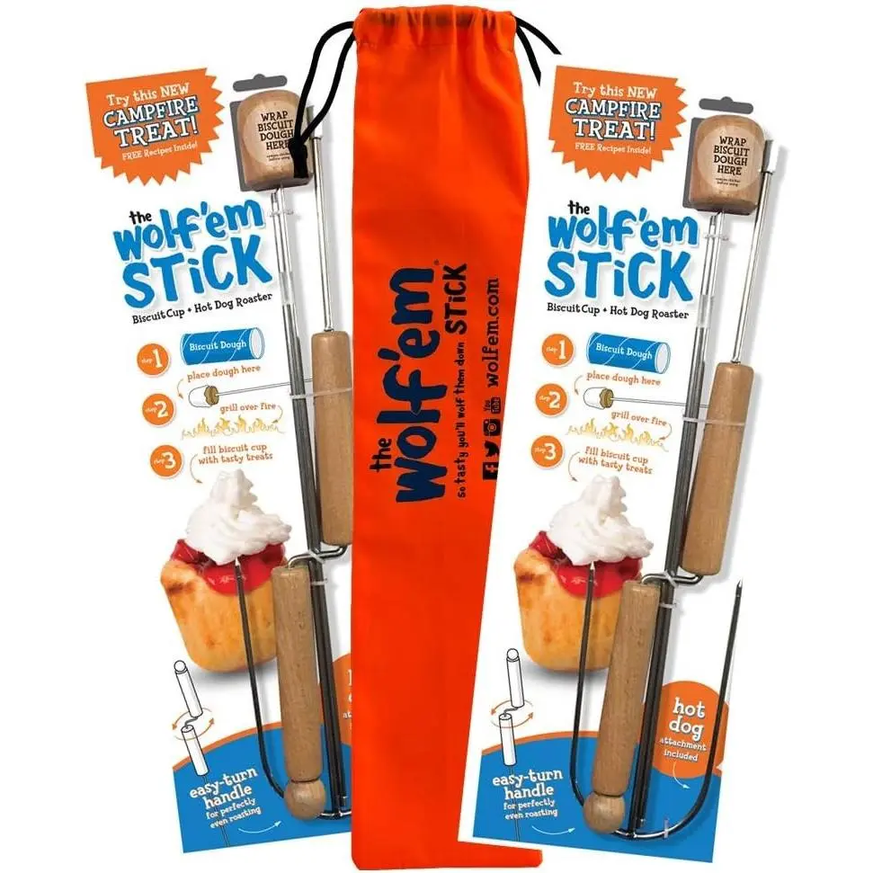 Marshmallow Roasting Stick with Multiple Cooking Attachments - Campfire Pie, S'More, and Hot Dog BBQ Roaster with Easy Spin HandlesGift