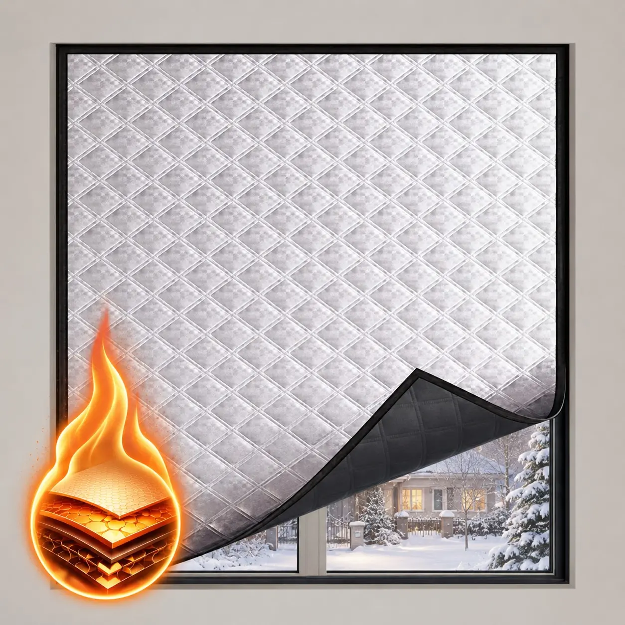Winter Thermal Curtain Set, Window Curtains, Thick Aluminum Foil Insulated Blackout Window Cover, Self-Adhesive No-Drill Easy Install, Windproof & Cold Blocking, Keeps Home Warm & Cozy, Perfect for Bedroom Living Room Balcony