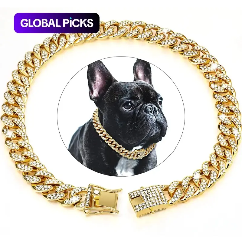 Rhinestone Dog Chain Necklace with Secure Buckle, 1 Count Pet Styling Accessory for Small, Medium and Large Dogs Durable Stylish Crystal-Embedded Universal Jewelry Look Accessory #GLOBAL PICKS