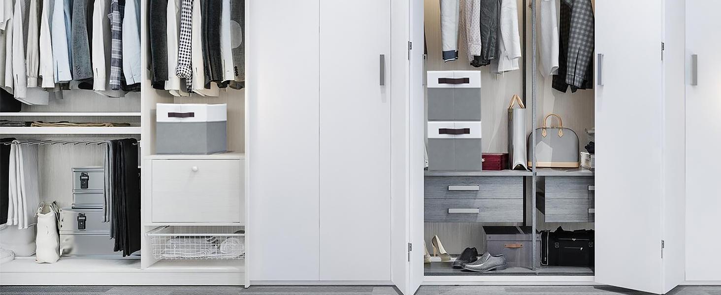 4 Pack Large Closet Storage Baskets Bins for Shelves| Fabric Closet Organizers and Storage with Handles Home Organization| Decorative Collapsible Baskets for Organizing Clothes Nursery 14"x10"