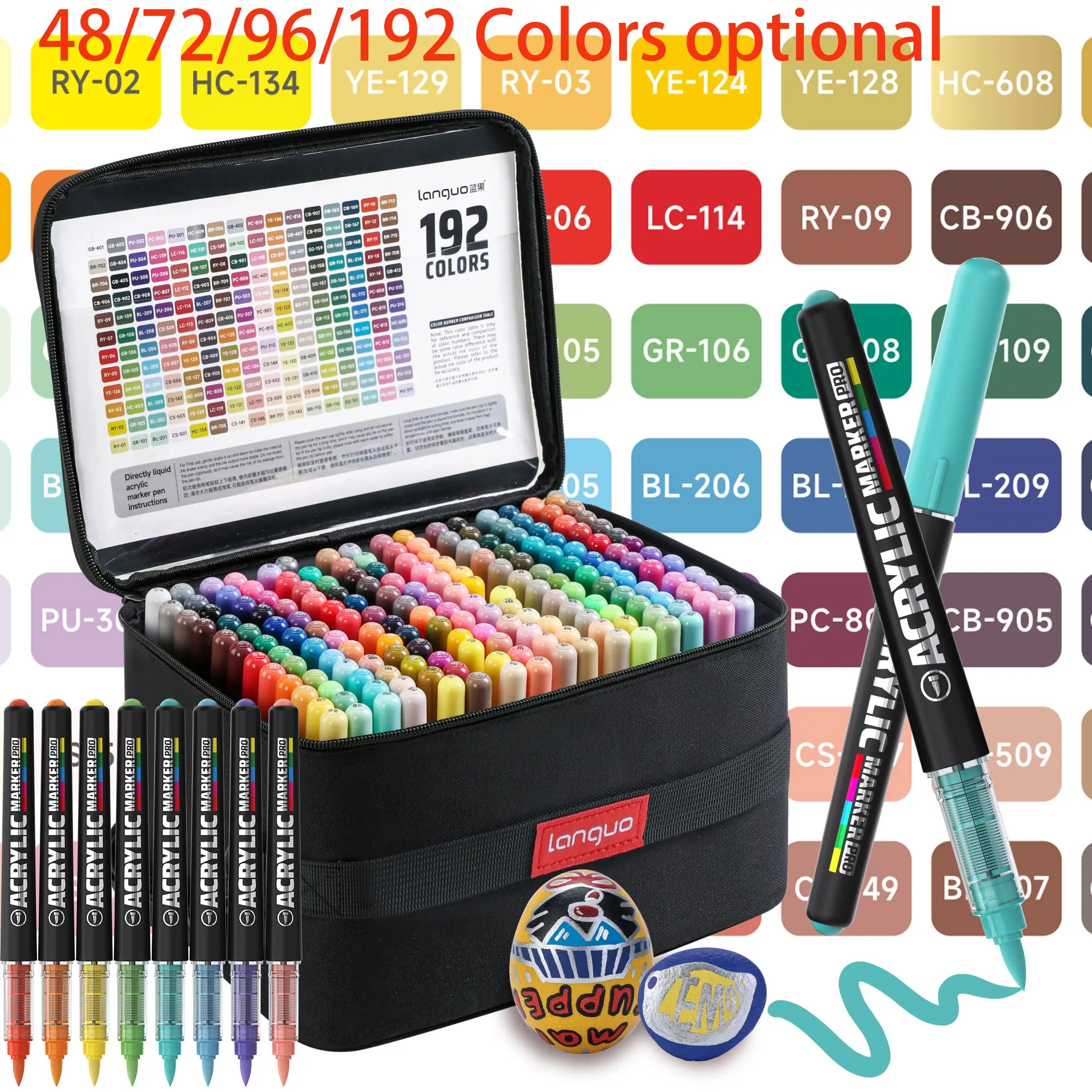 Languo Super Stackable Acrylic Markers PRO High-Capacity Ink Acrylic Markers Acrylic Felt Felt Staining Alcohol Markers Art Supplies Soft Tip 1-5mm Adjustable Thickness for Painting, Writing, Marking, DIY... Fabric Storage Bag Design for Easy Storage and