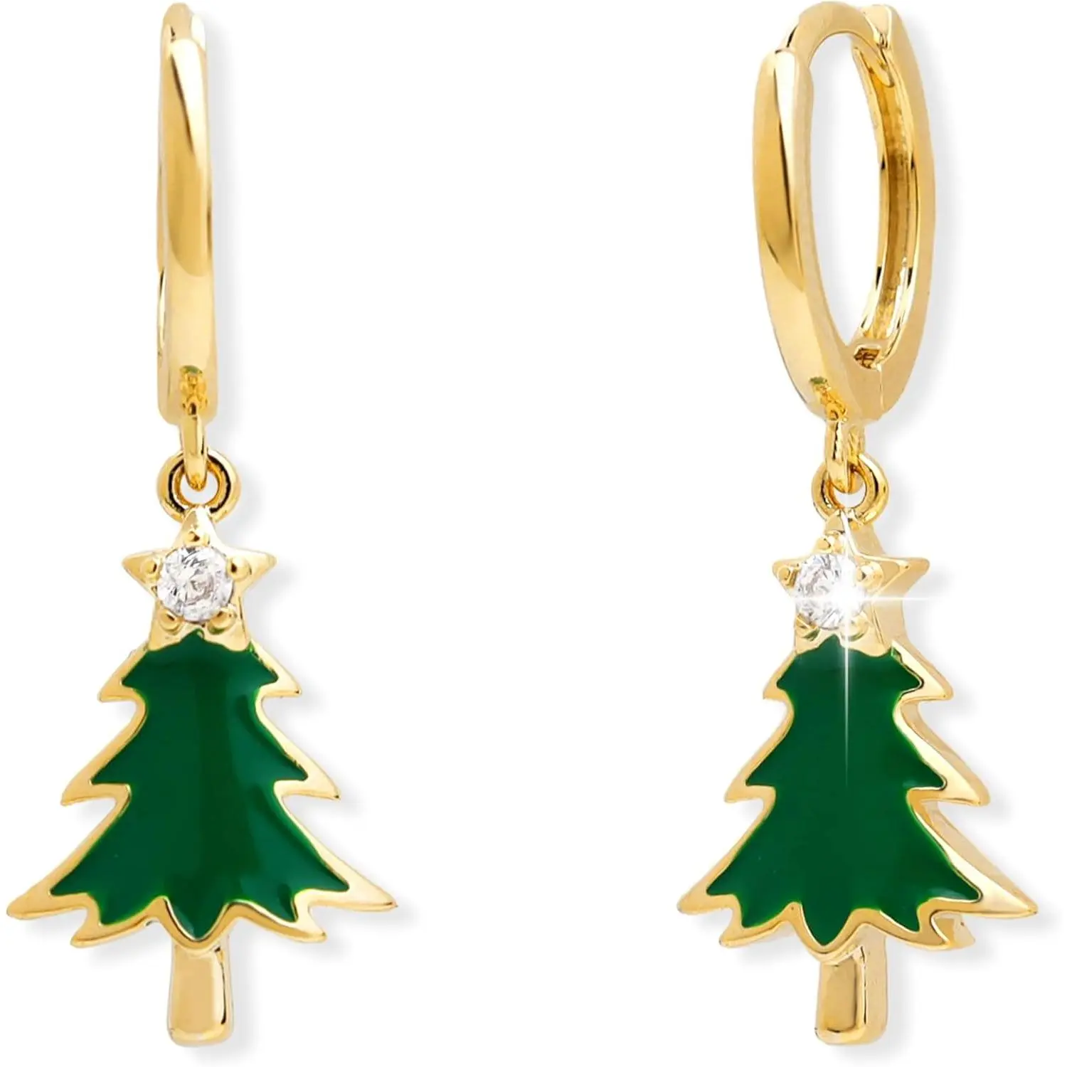 Christmas Tree Dangle Small  Hoop Earrings for Women, Cute Sparkly CZ Rhinestone Maple Clover Leaf Drop Earings Thanksgiving Holiday Accessories Fashion