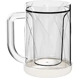 Freezer Beer Mugs - Clear Double Wall Ice Mugs With Handle, Freezer Cups| Frosty Freezer Cups, Ice Beer Cup, Reusable Freezable Beverage Cups For Cold Drinks, Interlayer Coffee Mug