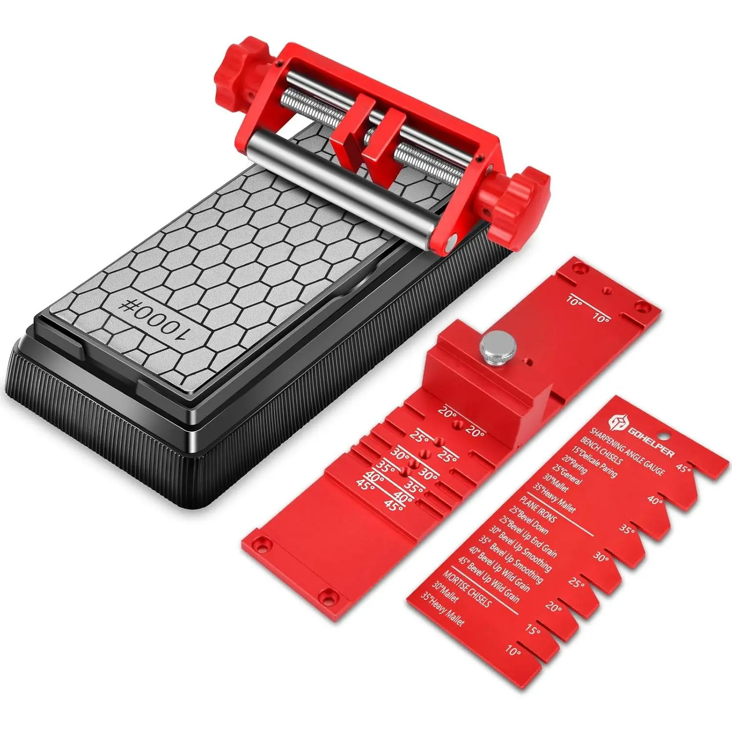 Chisel Sharpening Jig, Wood Honing Guide for Chisels and Planes Width 0.1" to 2.8" with Sharpening Angle Fixture, Angle Gauge from 10° to 45°(With 1 Sharpening Stone)