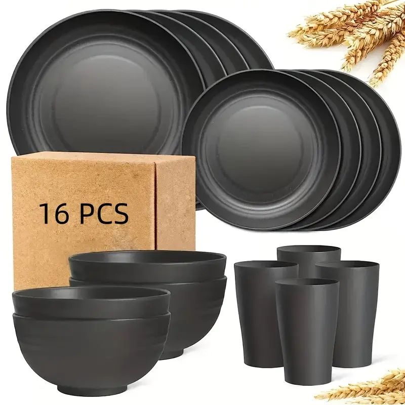 32/16 Pcs Dinnerware Set, Service for 8/4, Modern Lightweight Kitchen Dish Set with Plates, Dessert Plates, Bowls, Cups, Dishwasher & Microwave Safe, Ideal Gifts for Father's Day, Thanksgiving, Christmas