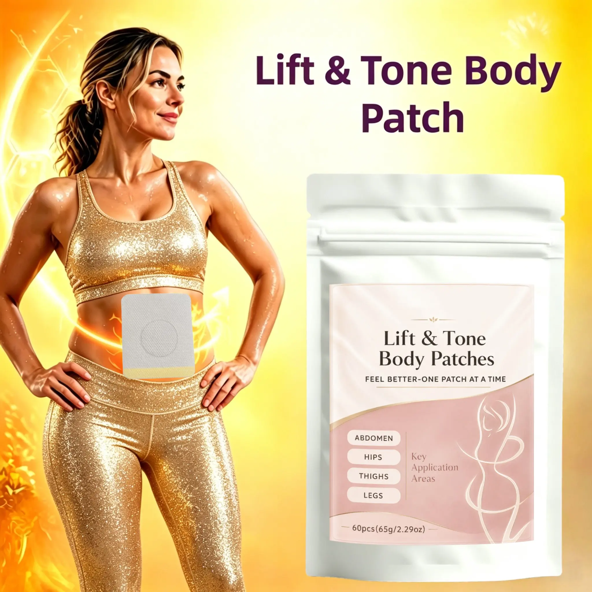 Body Patches (60 Count) - Perfect for lazy & sedentary lifestyles. For Abdomen Hips Legs arms, Enriched with plant extracts, Lightweight & Breathable, Discreet Wear Under Clothing. Ready For Summer, Suitable for All Ages, Thoughtful gift choice