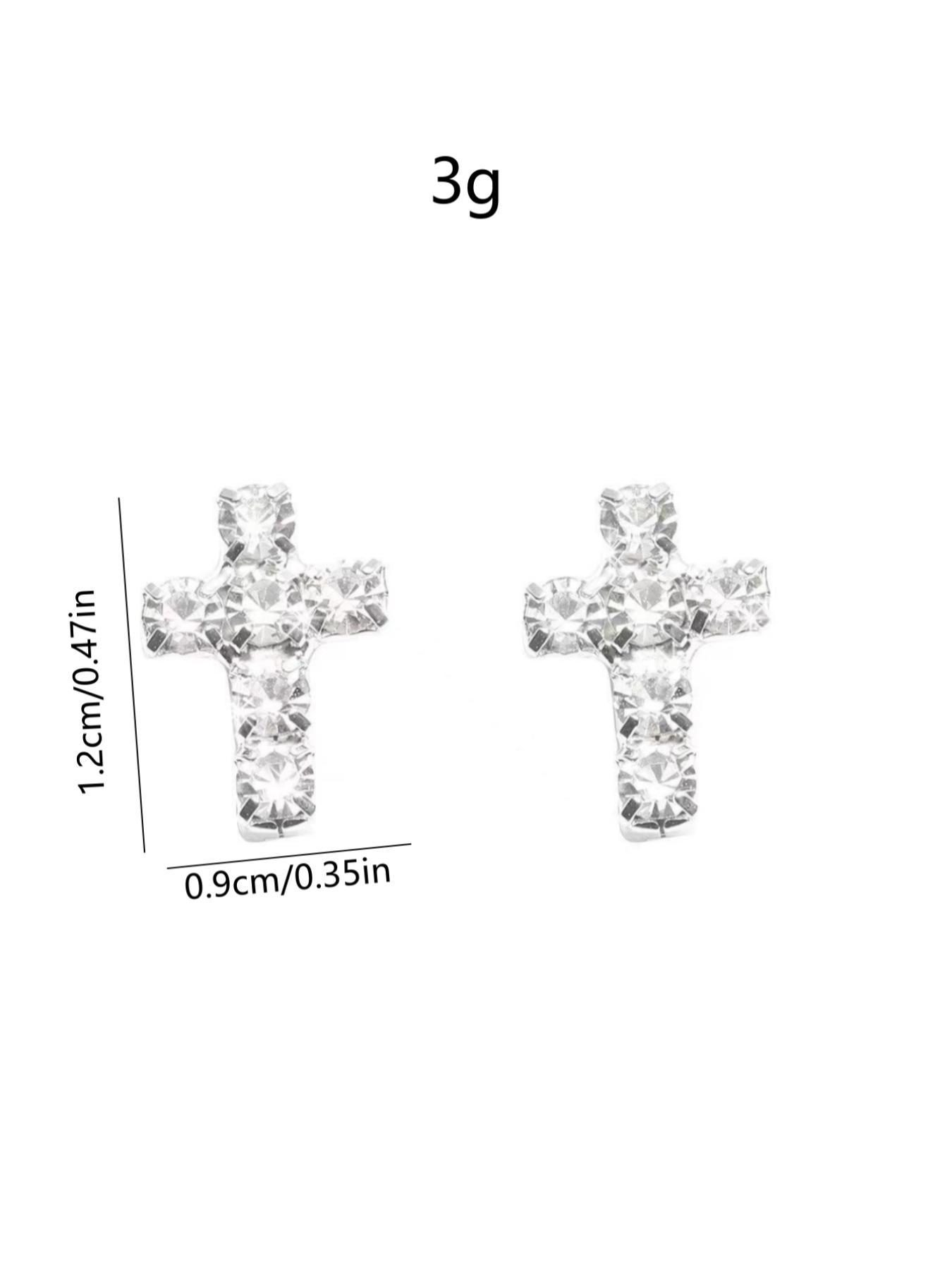 Rhinestone Decorated Cross Design Stud Earrings, Elegant Cubic Zirconia Jewelry for Party, Daily Clothing Decor, Trendy All-match & Exquisite Jewelry for Birthday Gift, Girl Accessories, Studded Cross Earrings, Ear Studs