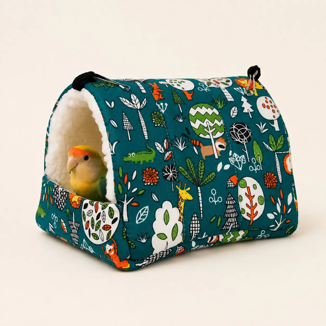 Cute Cartoon Print Small Pet Warm Nest, Winter Thickened Hamster Hanging Bed with Hanging Design, Plush Hammock for Parrots & Sugar Gliders, Cage Accessories, Parakeet Cage Accessories, Bird Supplies