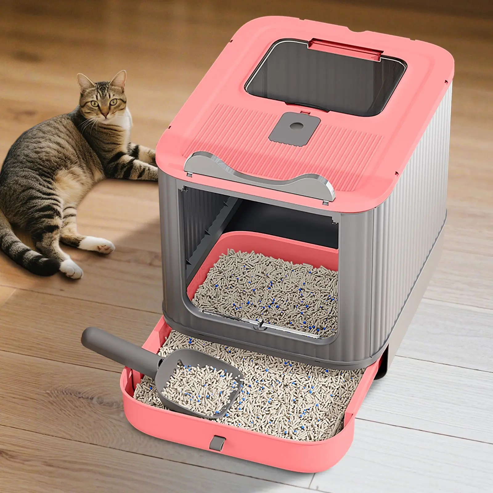 Drawer Style Cat Litter Box,Foldable Collapsible Design