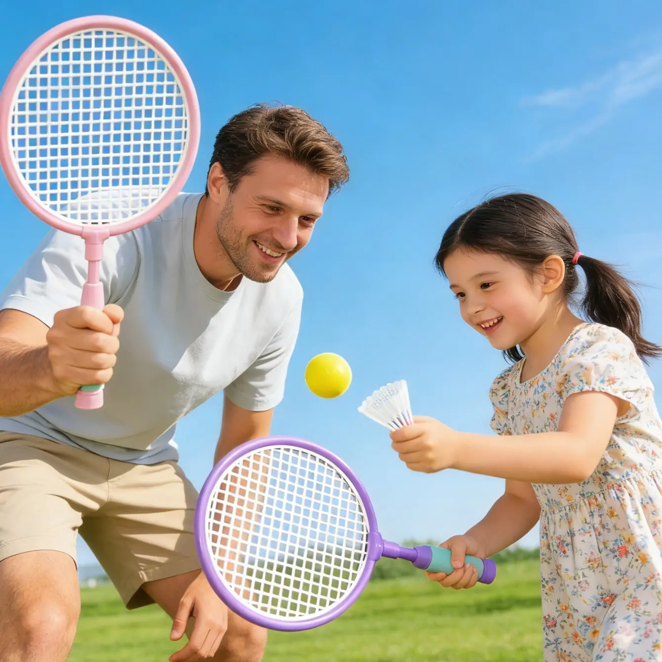 Badminton Racke, Indoor And Outdoor Leisure Sports Tennis Racket Set Interactive Game Toy, Family Interactive Game Competition, Educational Toy, Improve Coordination, Birthday, Halloween, Christmas gifts, Ages 3+ years, badminton color random