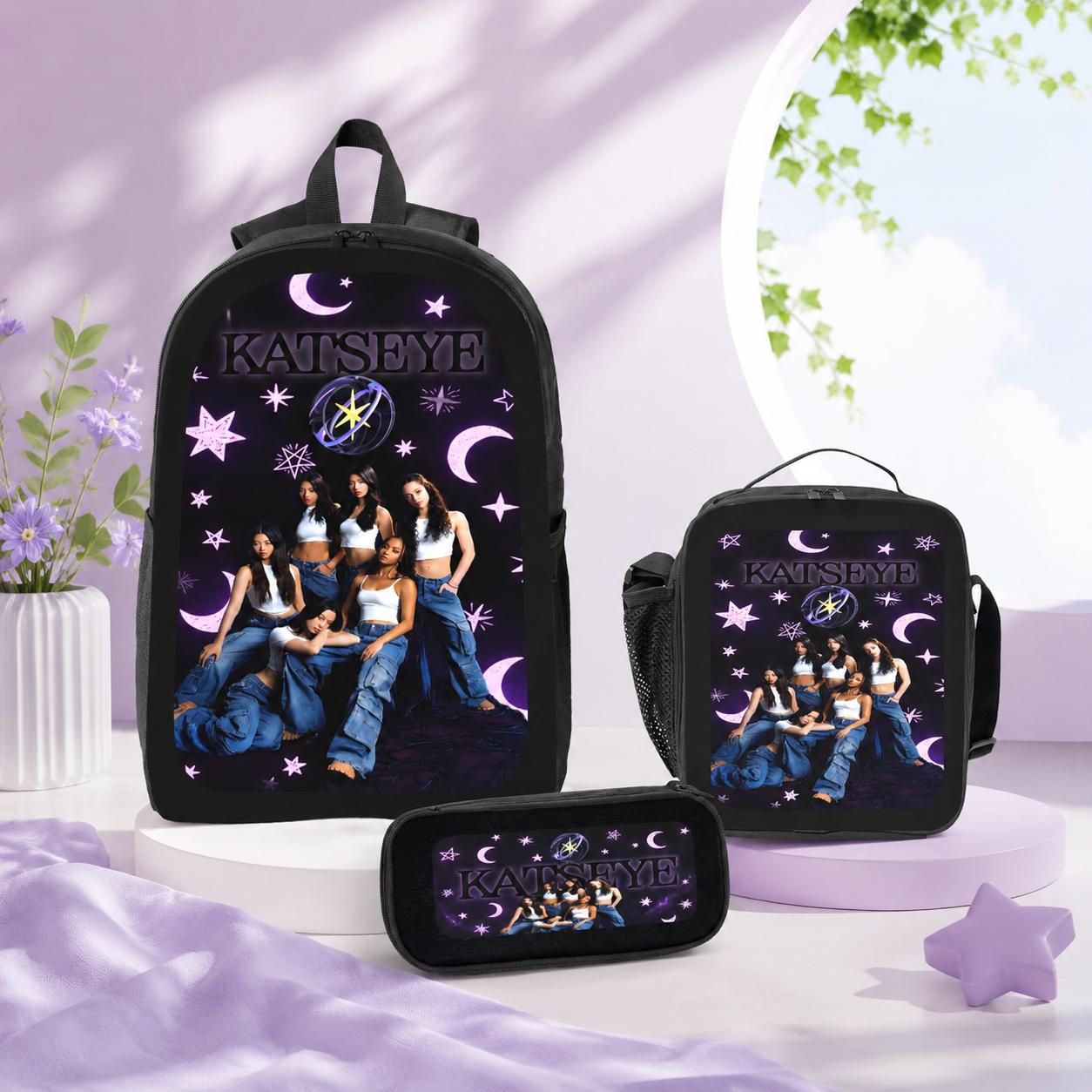 Teen Girls' 3-Piece Kawaii Pink Synthetic Backpack Set - Aesthetic Polyester School Bookbag with Zip Lunch Box, Zip Pencil Case, Adjustable Straps, Built-In Organizer, Lightweight Youth Daypack for College, Back to School Haul