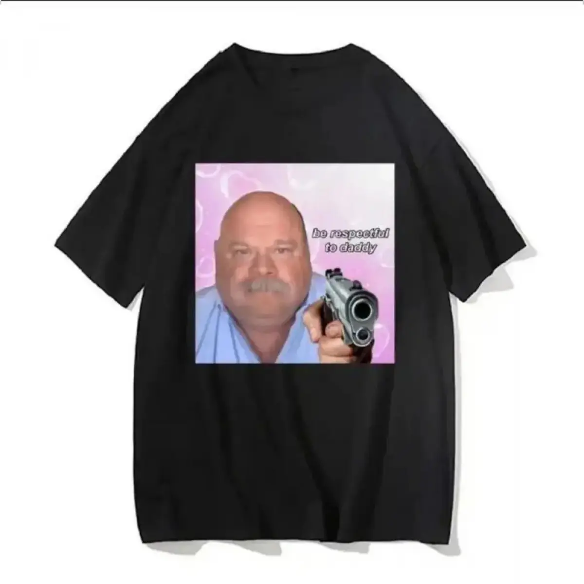 Be Respectful to Daddy" Meme Graphic T-Shirt, Funny Gun Meme Print Tee, Oversized Crew Neck Shirt, Trendy Internet Meme Aesthetic Cotton Tee for Meme Enthusiasts, Adult Humor Fans and Viral Trend Lovers
