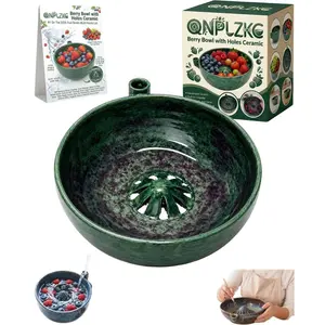 Berry Bowl with Holes Ceramic, Upgraded ceramic material，Self Spinning Washer with Strainer, Spinner for Fruit Washing Vortex Design Swirling Colander Center Cone Hydro Cleaner for Berries Vegetables Serving，kitchen accessories