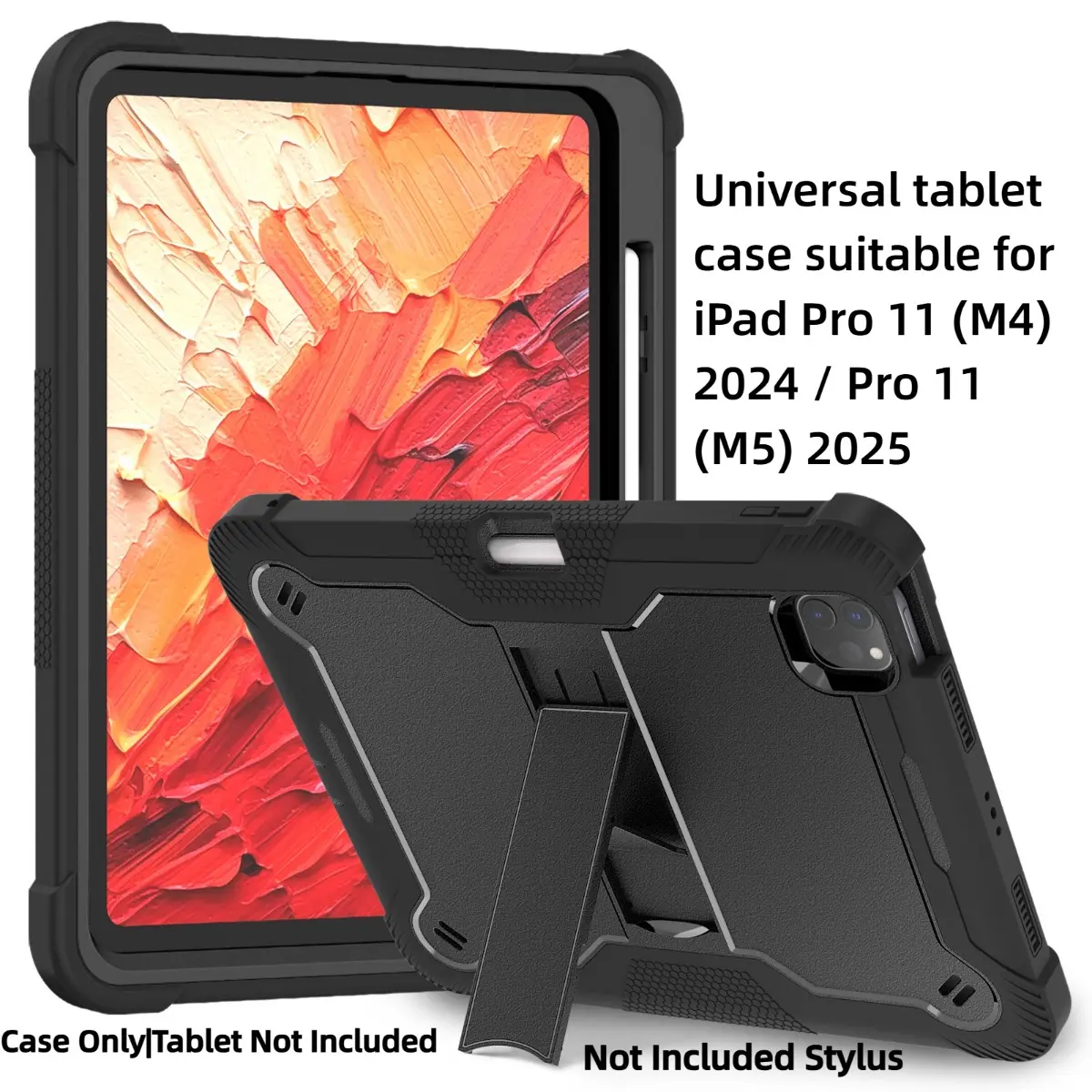 Shockproof tablet case compatible with iPad Pro 11 (2024/2025), foldable stand, full hard shell with pencil slot