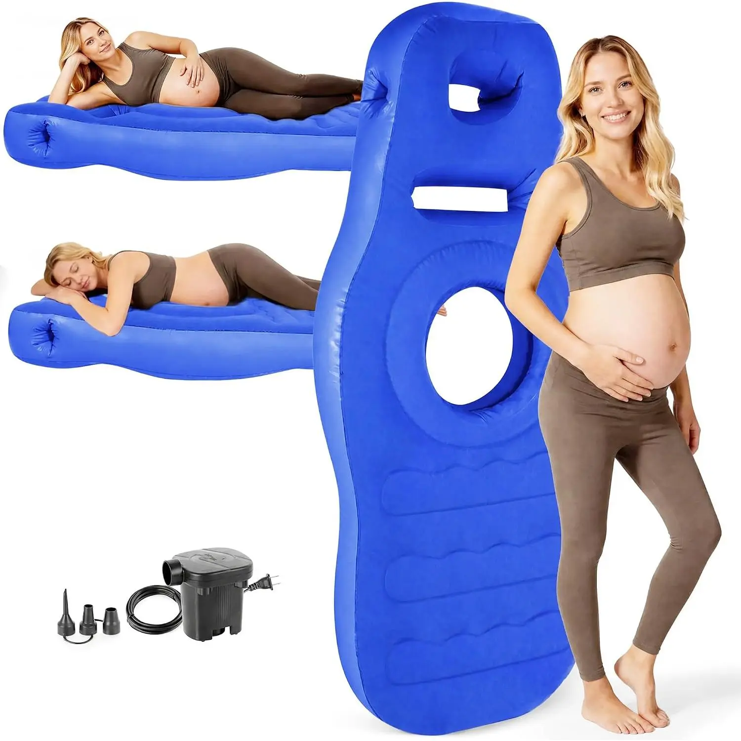Inflatable Pregnancy Pillow with Belly & Head Hole, for Stomach Sleepers |   Prone Pregnancy Mattress for Back & Hip Pain Relief, for Massage - Blue