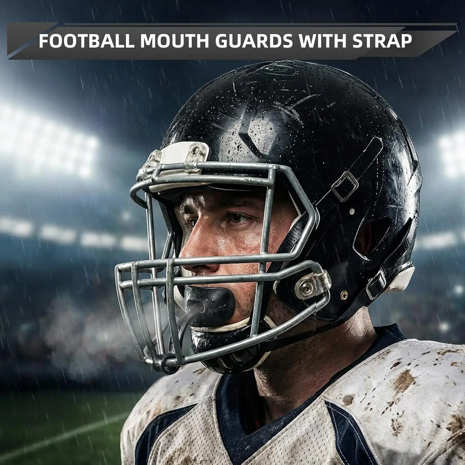 Football Mouth Guard with Lip Protector and Strap, No-Boil Ready to Use for Youth & Adults, Fits Braces, Breathable, Includes Case - Black, Mouthguard Football, Unisex, Protective, Strap Secure, Sports, Comfortable
