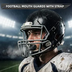 Football Mouth Guards, Permanent Strap, No Boil Ready to Use, Fits Braces, Breathable Lip Protector Mouthpiece with Case for Youth & Adult Football Players (Black)