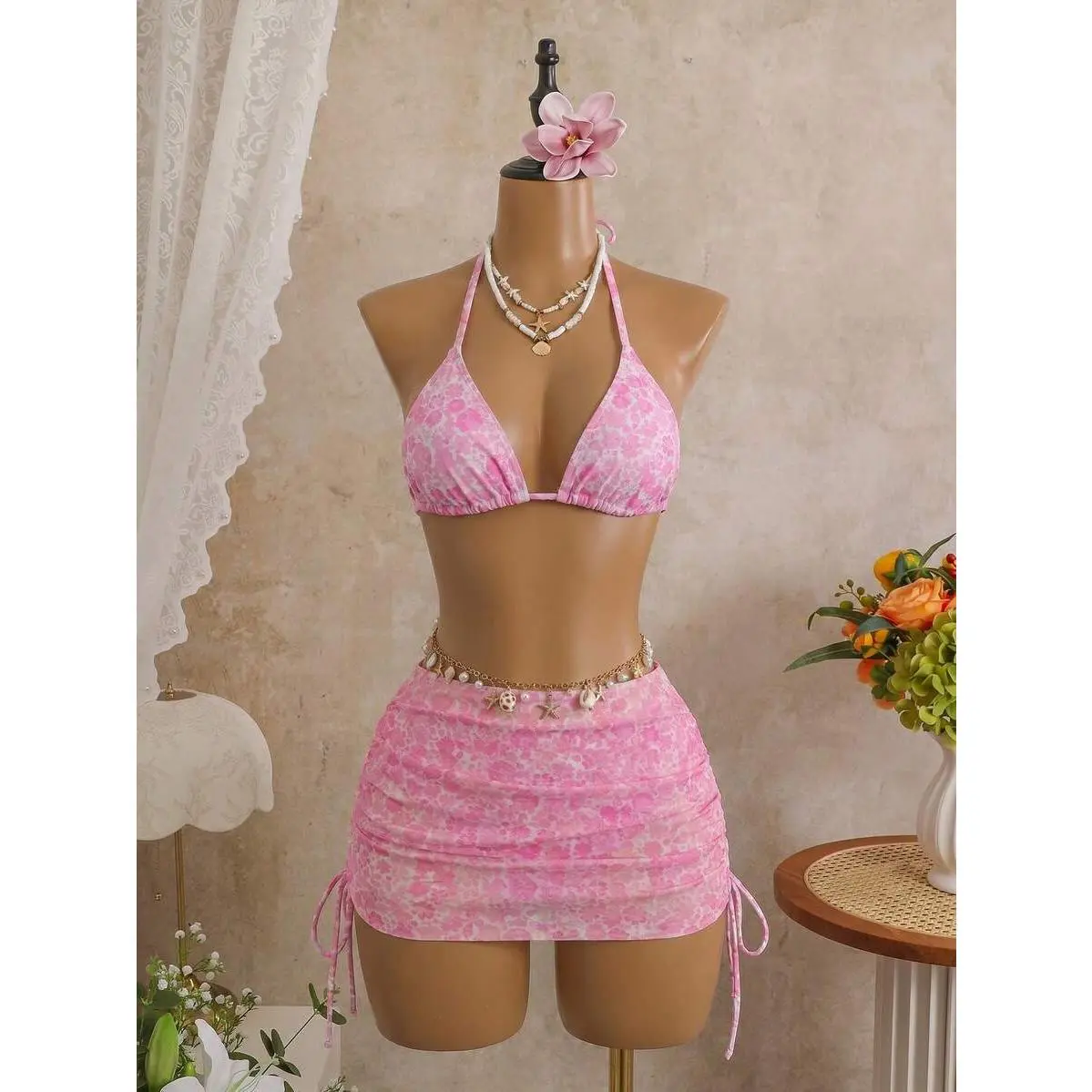 side,swim panty,swimsuits,strapless,top,tie,design,adjustable,wide,shoulder strap,Metallic,Split,Bikini Set with Underwire,3pcs Women's Leopard Print Halter Neck Triangle Cup Mesh Sarong Bikini Set Beach Skirt Set Pink Tankini Skirt Swimwear Set,Double,sp