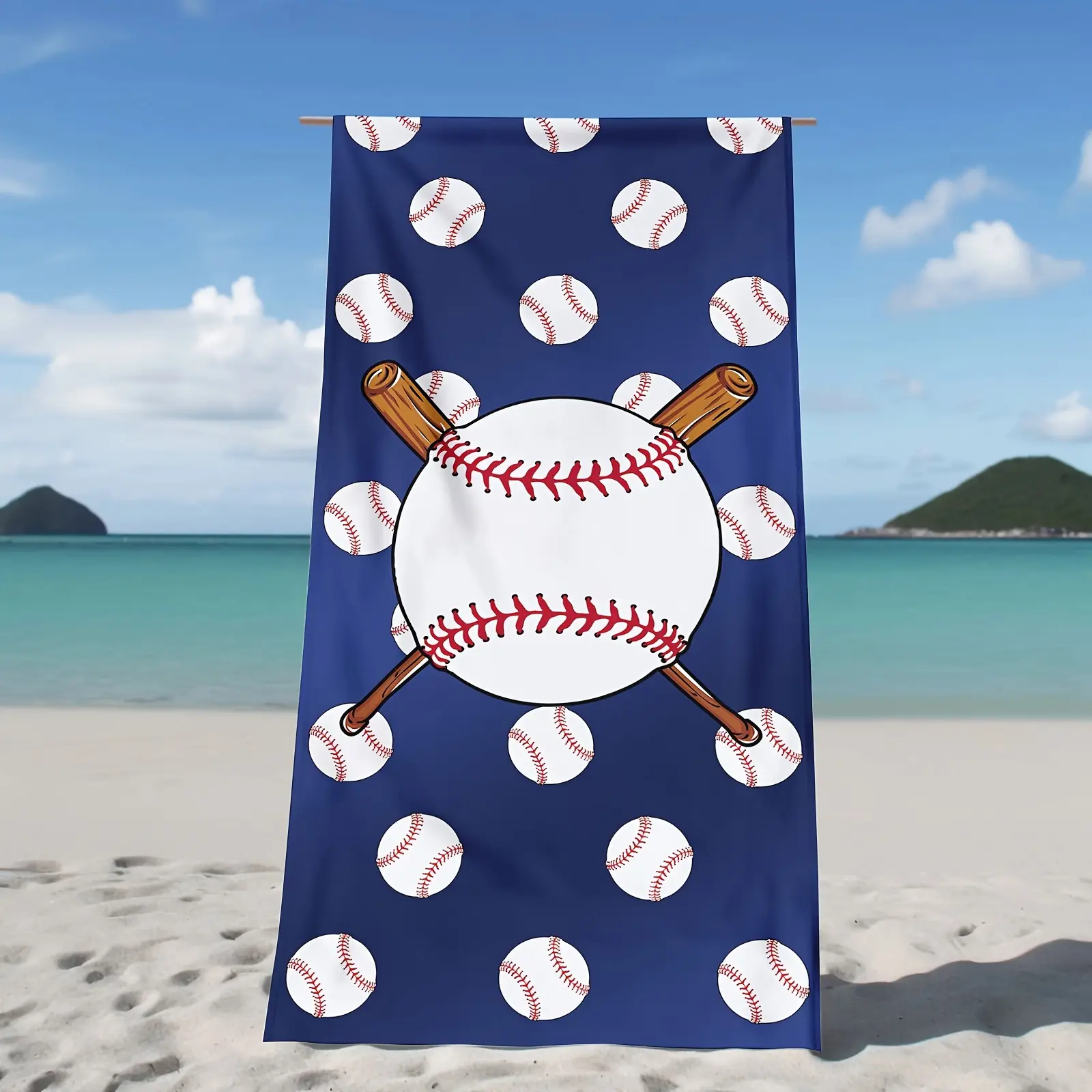 Baseball-Themed Quick-Dry Microfiber Beach Towel - Soft, Ultra-Fine Fiber, Machine Washable, Modern Style with Baseball Print Design for Travel, Camping, Swimming, And Summer Vacations, Swim Towels, Absorbent Quick Dry