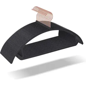 Hangers 50 Pack No Shoulder Bump - Space Saving Huggable Closet Hangers with 360° Rotating Hooks, Heavy Duty Non-Slip for Shirts, Pants, Coats (Black)