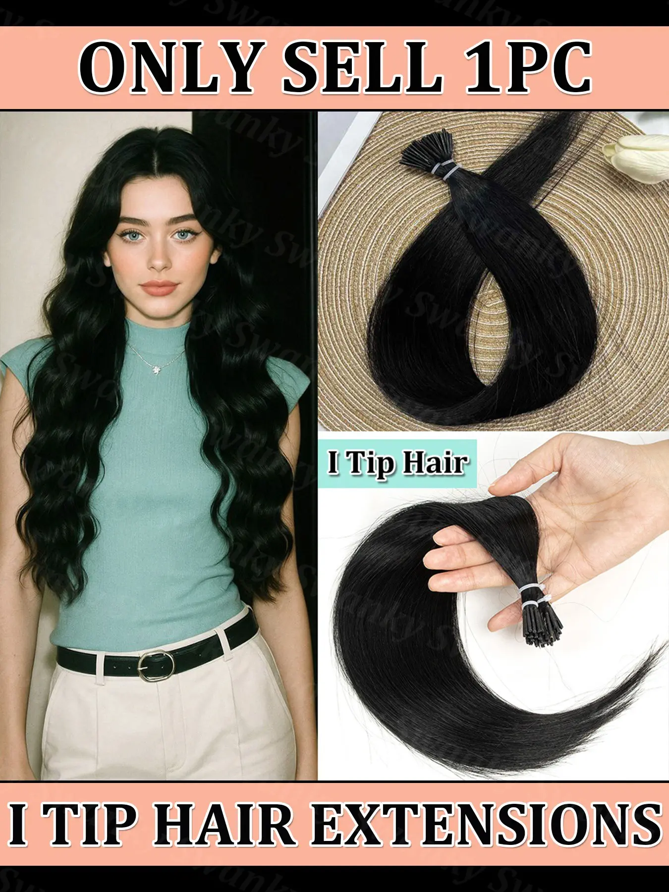 I Tip Real Human Hair Extensions, Invisible Pre-Sticky Straight Fusion Hair, Natural Black Brown Blonde Hair, Keratin I Tip Hair Extensions for Women Salon Quality 12-20 inches 30g/pack