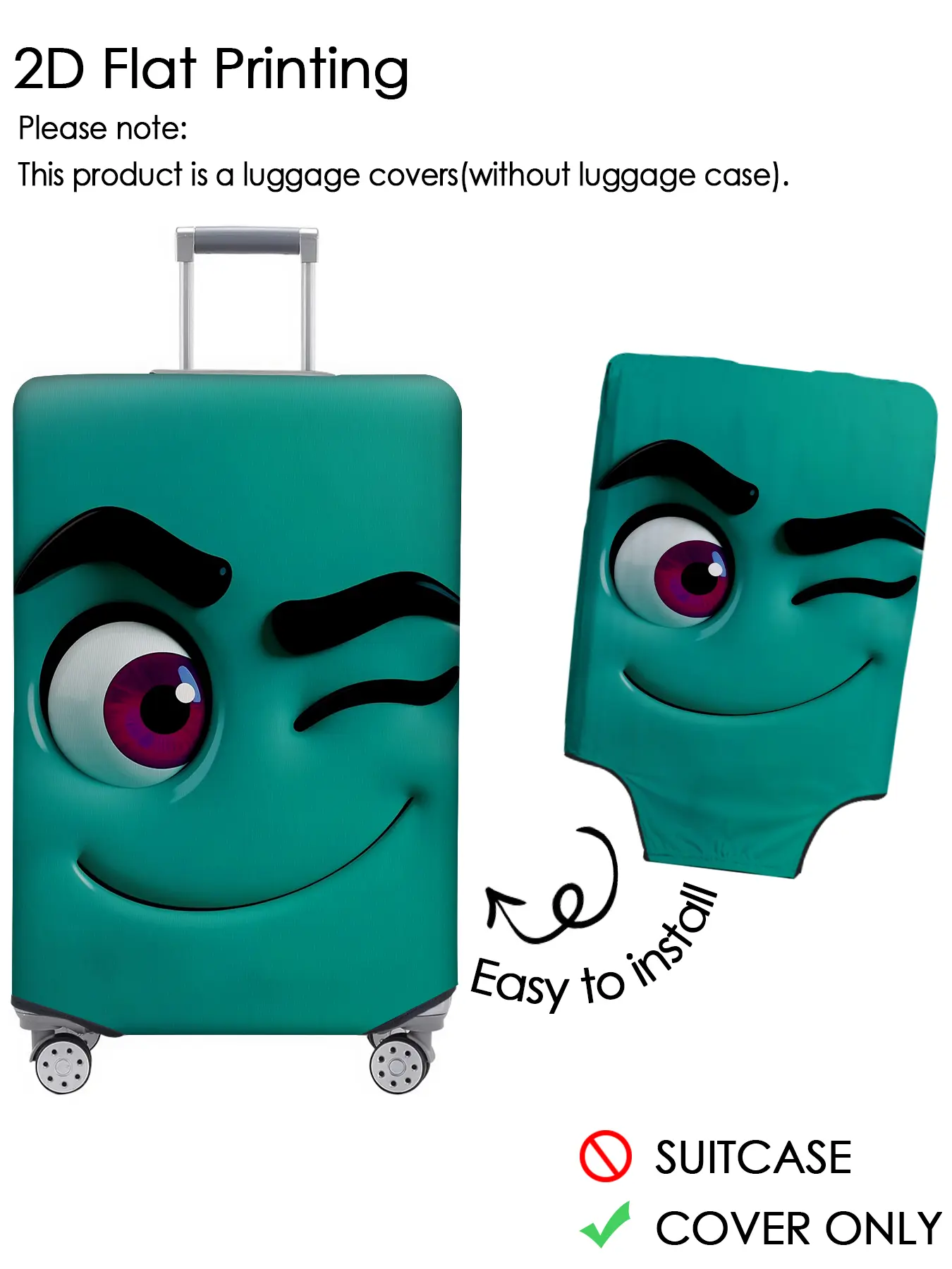 Green Blink Cartoon Face Luggage Cover Luggage Dust Cover Personalized Pattern Not Easy to Confuse, Elastic Fabric, Suitable for 18-32 inch Luggage, Essential Travel Accessory