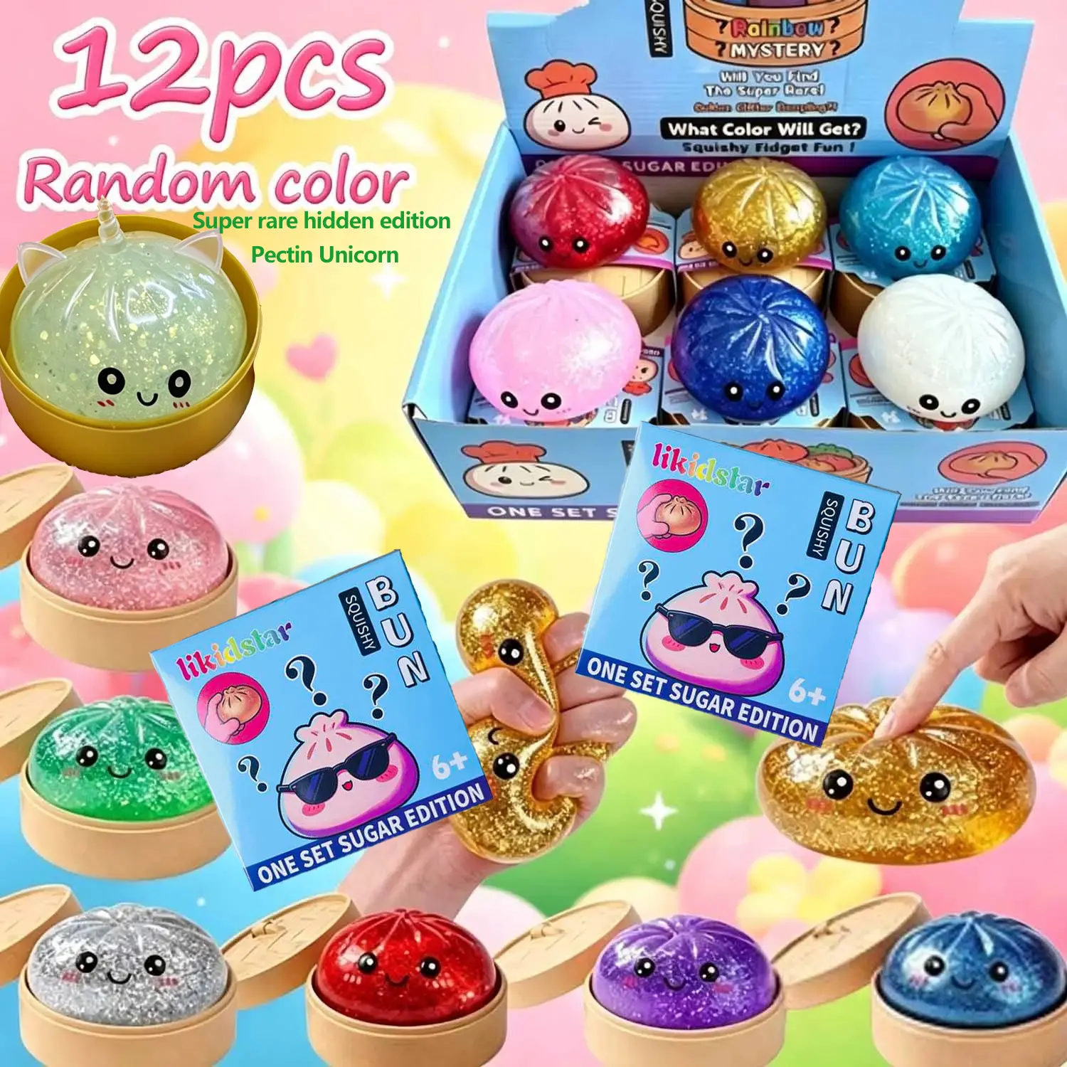 Glitter Dumpling Mystery Squeeze Toy, Sparkly Squishies, Easter Squishy Dumpling Fidget Toys for Adults, Stress Relief Sensory Toy