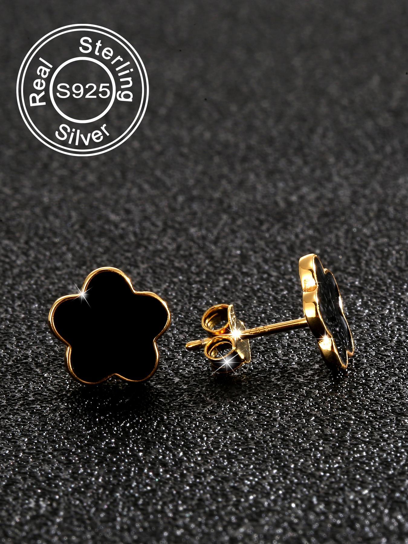 S925 Sterling Silver Four-leaf Clover Design Stud Earrings, Fashionable Stud Earrings for Women & Girls, Trendy All-match & Exquisite Jewelry for Birthday Gift, Flower Stud Earrings