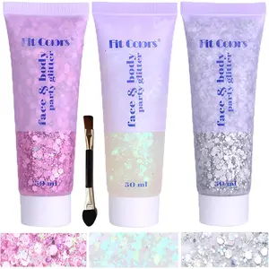 150ml Chunky Sequins Mermaid Face Body Hair Glitter Gel, White Silver Pink Glitter Makeup Accessory for Singer Concerts Disco Festival Rave