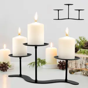 Iron Candle Holder Fireplace: 3 Arms Metal Candelabra Centerpiece Decor - Candle Holder Stand for Pillar Candles