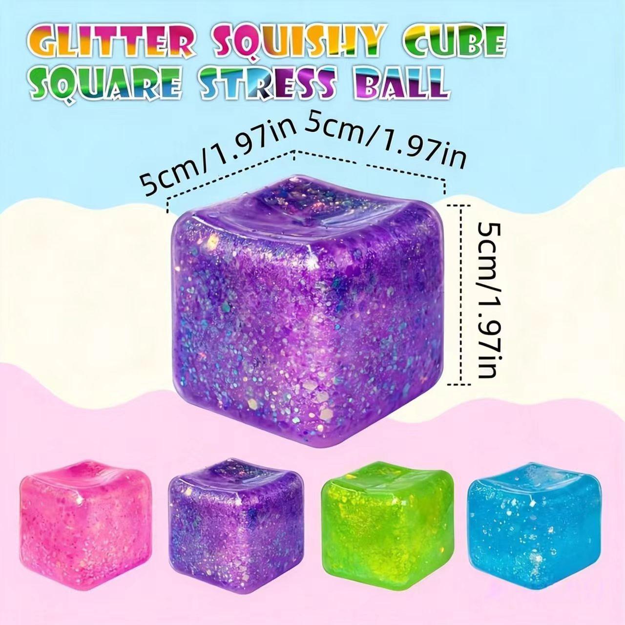 Ice Cube Squishy Toy| Large 5cm Glitter Ice Cube Squishy| Colorful Stress Relief Sensory Fidget| Soft & Relaxing Squish