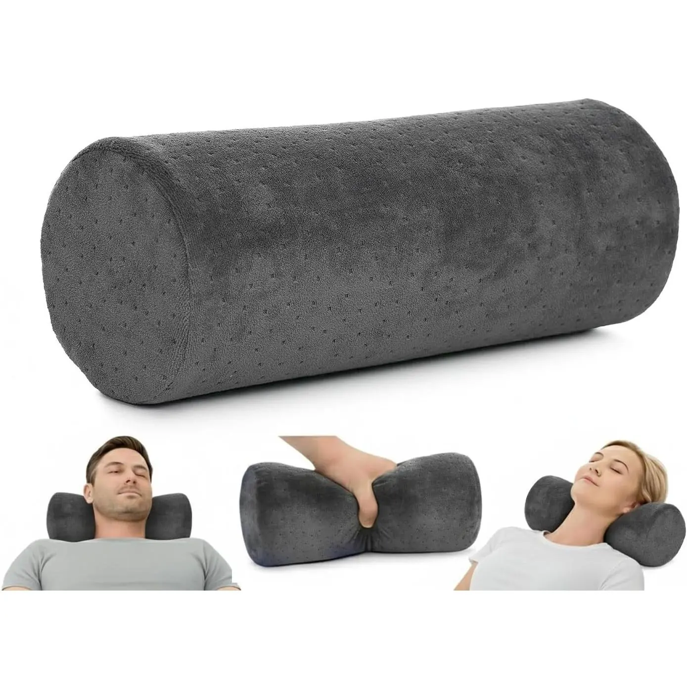 Round Cervical Roll Cylinder Bolster Pillow with Removable Washable Cover, Ergonomically Designed for Head, Neck, Back, and Legs, Grey | 13"X 5"