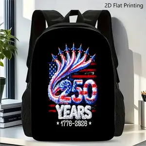 [Back to School Gift] Backpack with American flag airshow print, suitable for casual daily travel, 1 piece, 250th anniversary (1776-2026), large capacity, hand washable, durable material.