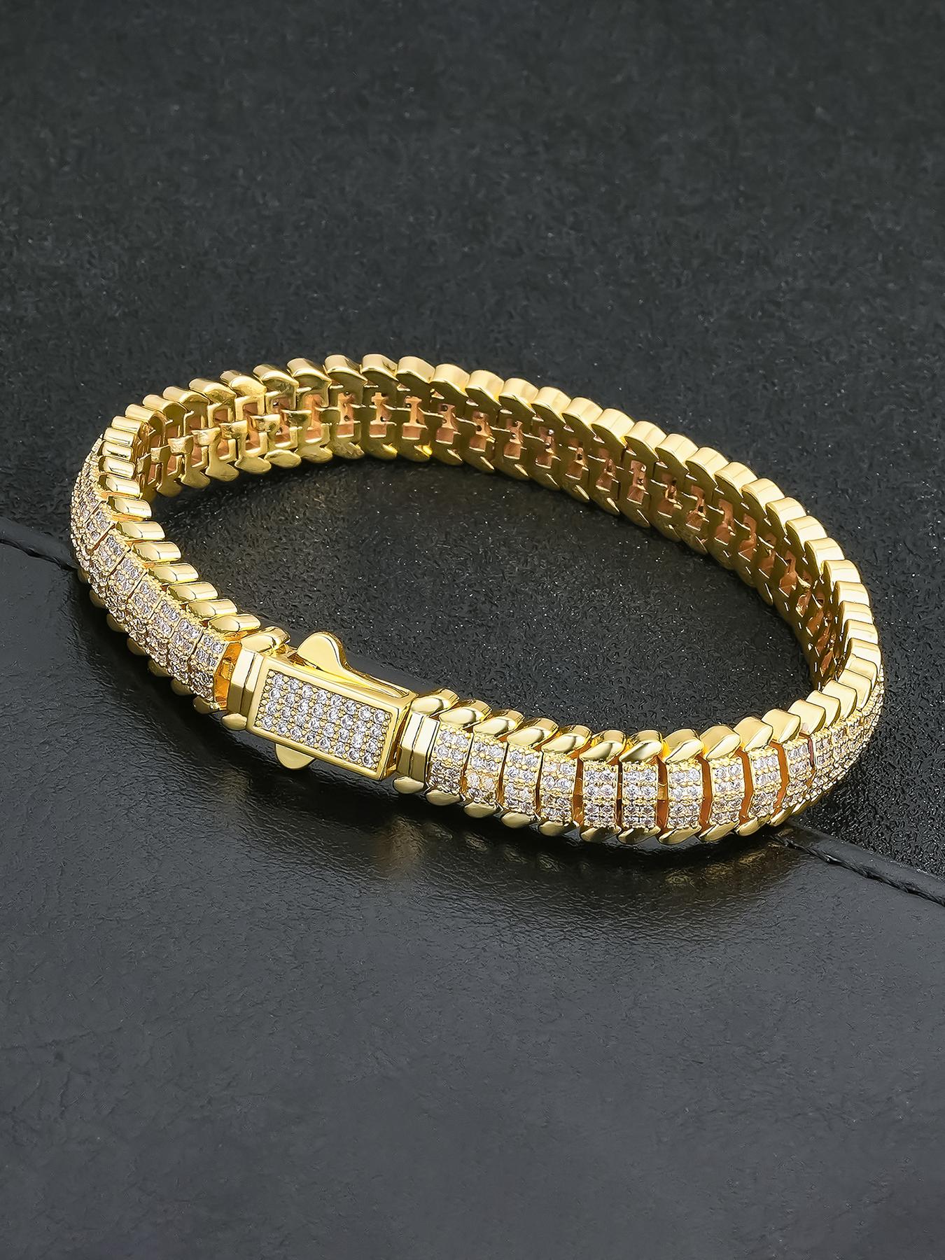 ICED CHICS 9mm Unisex's Cool Fashionable Snake Bone Polygonal Hip-hop High Quality Bracelet, Luxurious Sparkling Synthetic Gemstones Bracelet for All Occasions