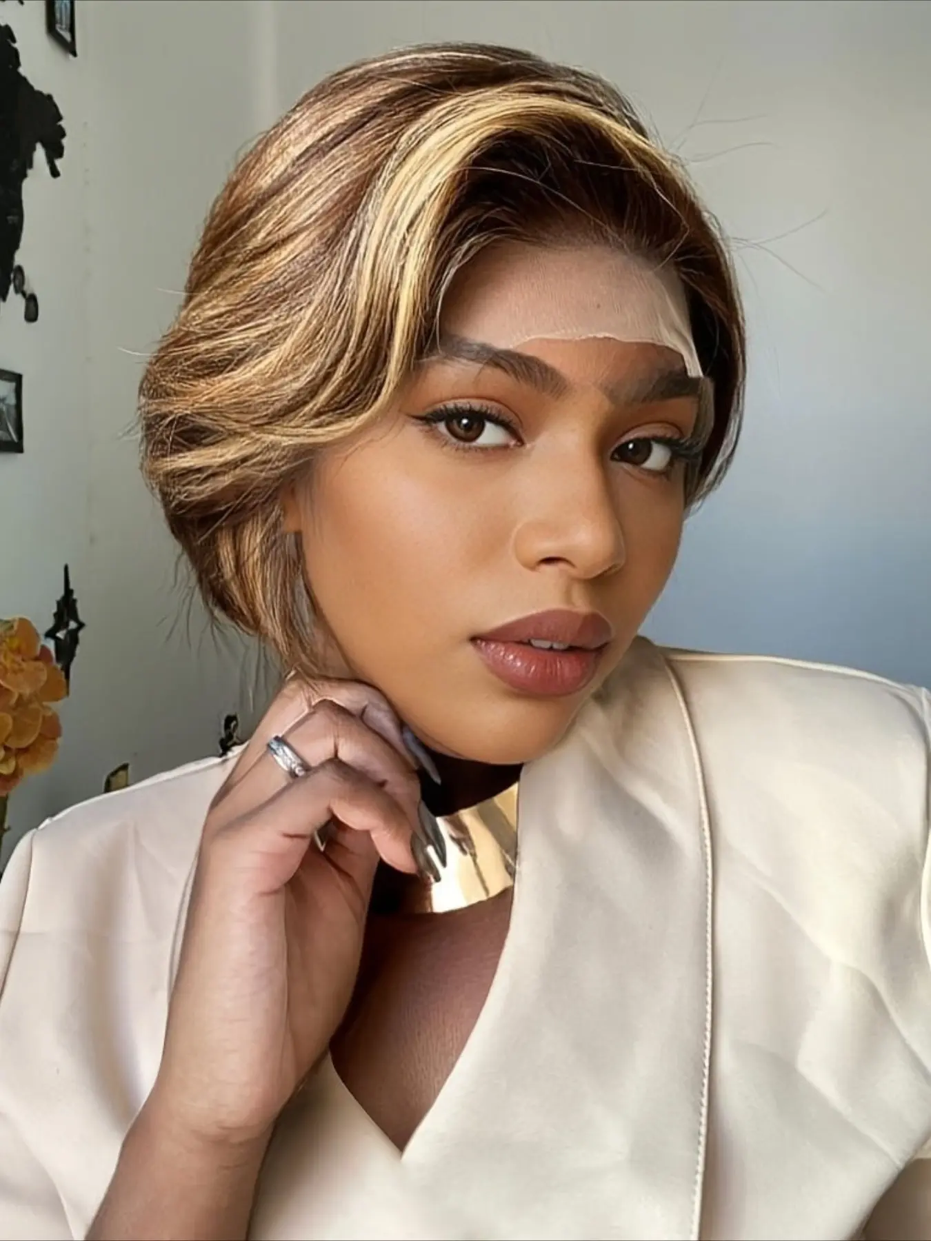 P4/27 Color Straight Short Human Hair Wig for Women 13x4 Transparent Lace Frontal Wig 150% Density 8 Inch HD Transparent Wig