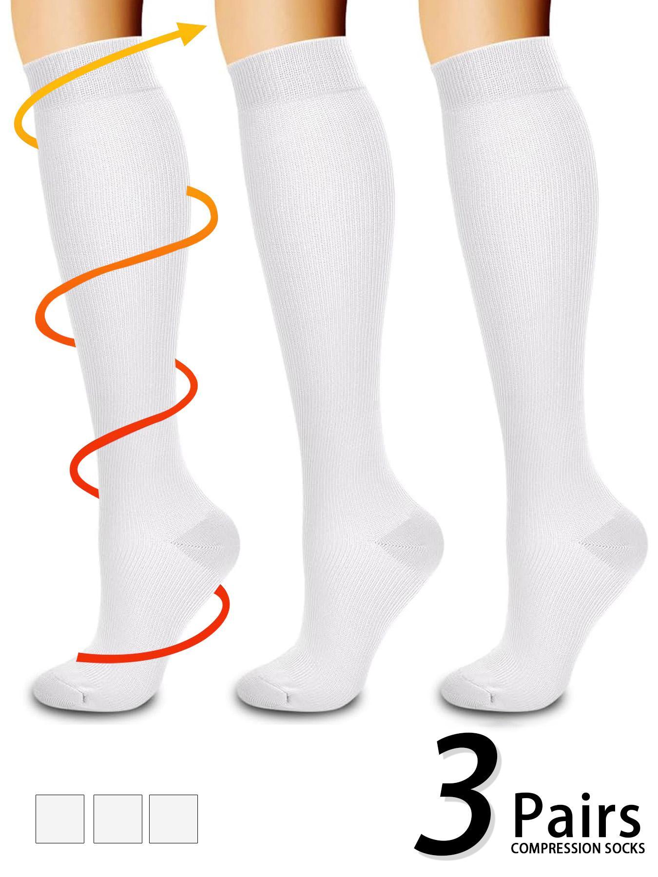 3 pairs of men's and women's compression socks with a compression rating of 15-20 mmHg in a knee-high design for running, performance and recovery, available in a range of colours to help improve circulation Athletic Socks