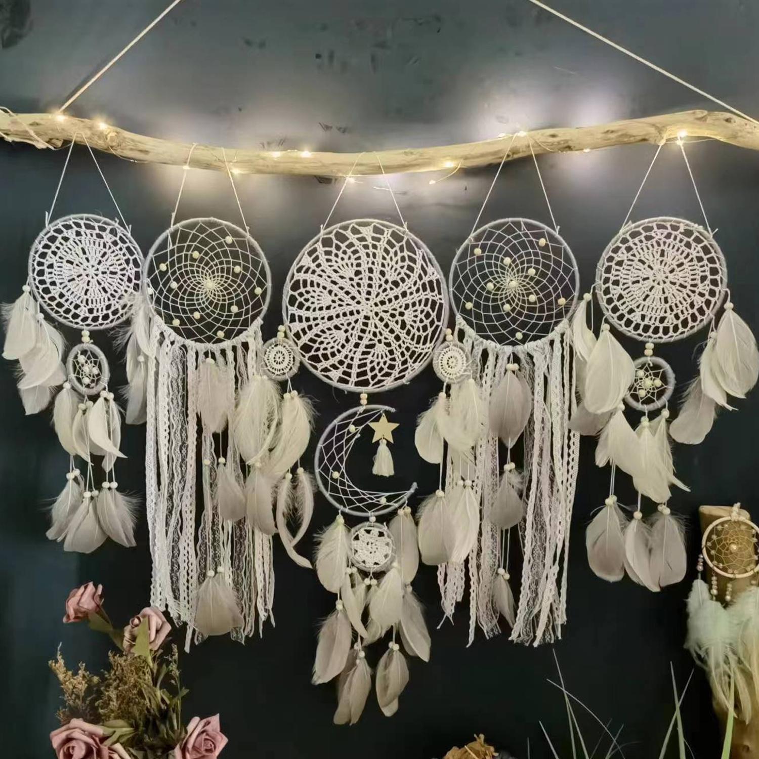 Dream Catcher, 5 Counts/set Feather Decor Wall Hanging Design Hanging Dream Catcher, Wall Hanging Decor Hangable Room Decor for Home Living Room Bedroom, Home Decor