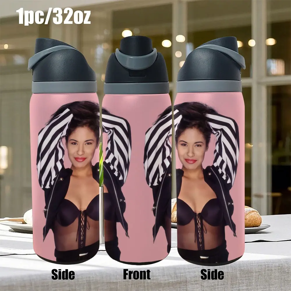 1pc 32oz Stainless Steel Insulated Cup, Selena Pattern Design, Travel Mug For Cars Water Bottles Outdoor Sports Drinkware Gift Christmas & Thanksgiving Gift