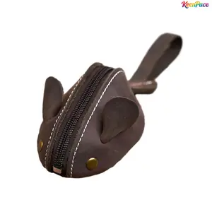Genuine Leather Mini Zipper Wallet, Cute Mouse Design Coin Purse, Vintage Novelty Compact Leather Wallet with Secure Zip, Trendy Utility Pouch for Daily Use, Fashion Accessories for Women & Girls