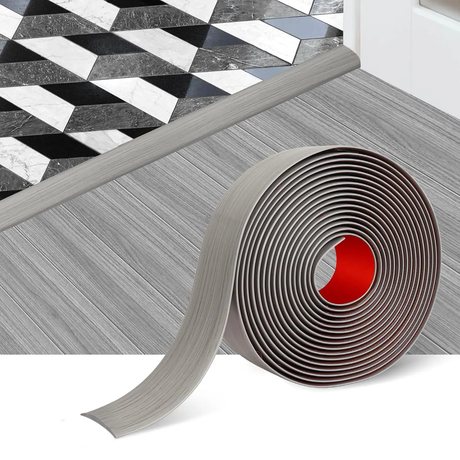 FONUNO Vinyl Floor Transition Strip Self Adhesive Threshold Strip 2" W | Peel and Stick Transition Strips for Doorway Floor Divider Strip, Elegant Wood Grain Design, 5cm, 3.3Ft, Gray