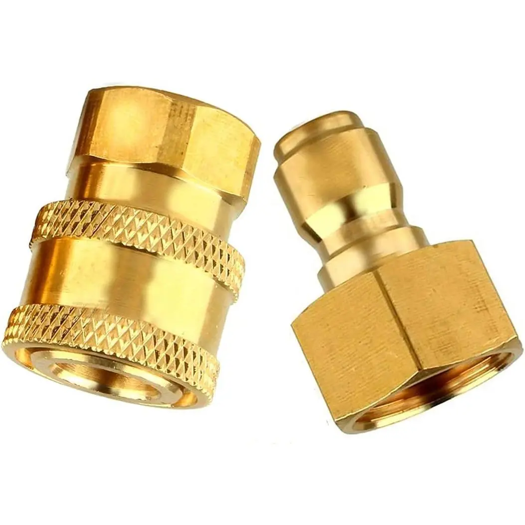 High Pressure Brass Washer Adapter Kit Pack - M22 Female Thread Ball Lock Hose Fitting, 3/8" Quick Connect, 5000 PSI, for Outdoor Home Improvement, Garden Watering