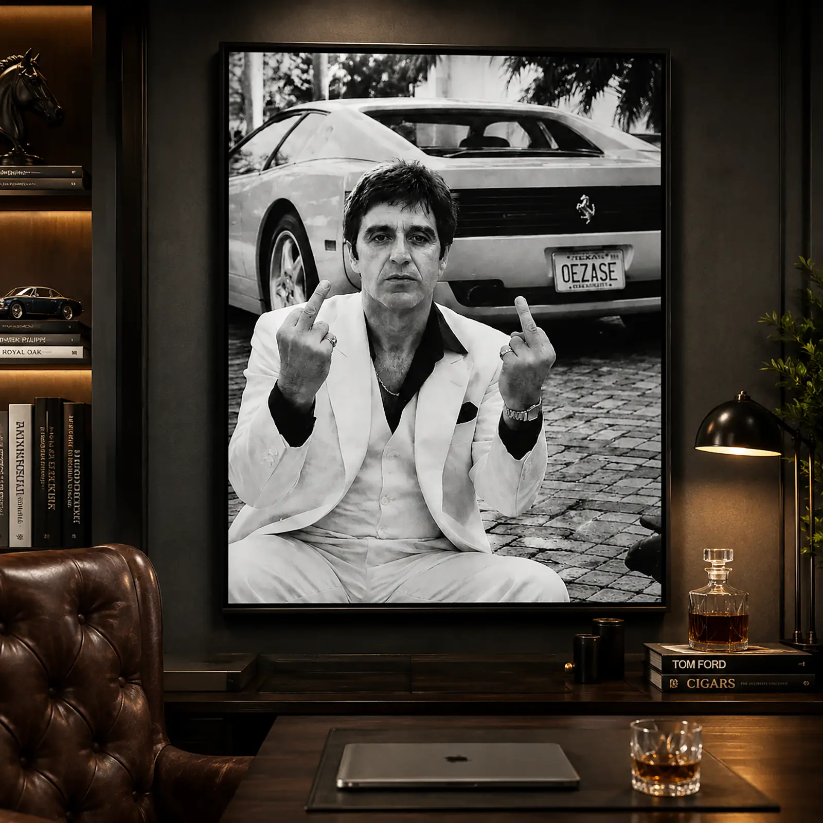 SCARFACE TONY MONTANA CANVAS POSTER Luxury Wall Art Ferrari Aesthetic Man Cave Decor Alpha Room Vintage Black & White Statement Piece