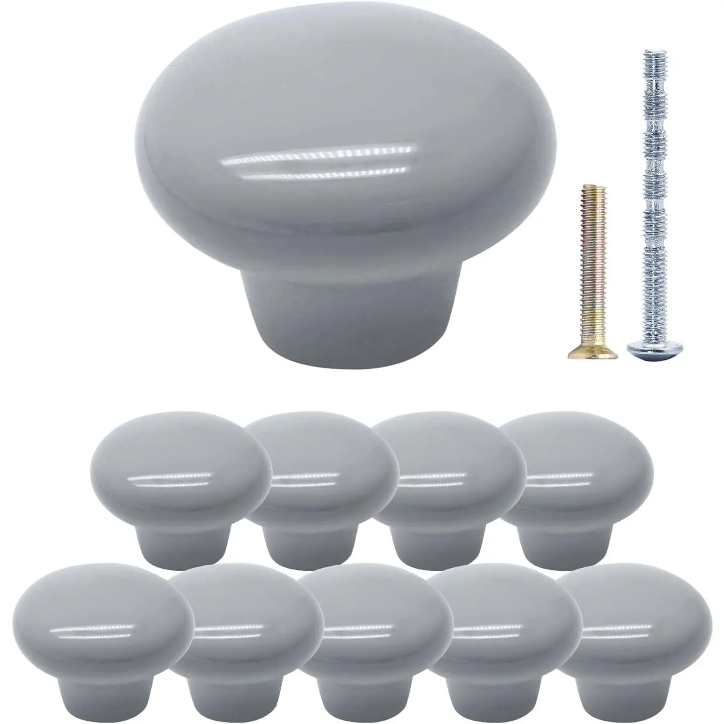 10 count Light Grey Ceramic Knobs, Round Pantry Cabinet Knobs Pulls | Decorative Drawer Knobs Pull Handles, for Closet, Cupboard, Furniture Door Knobs