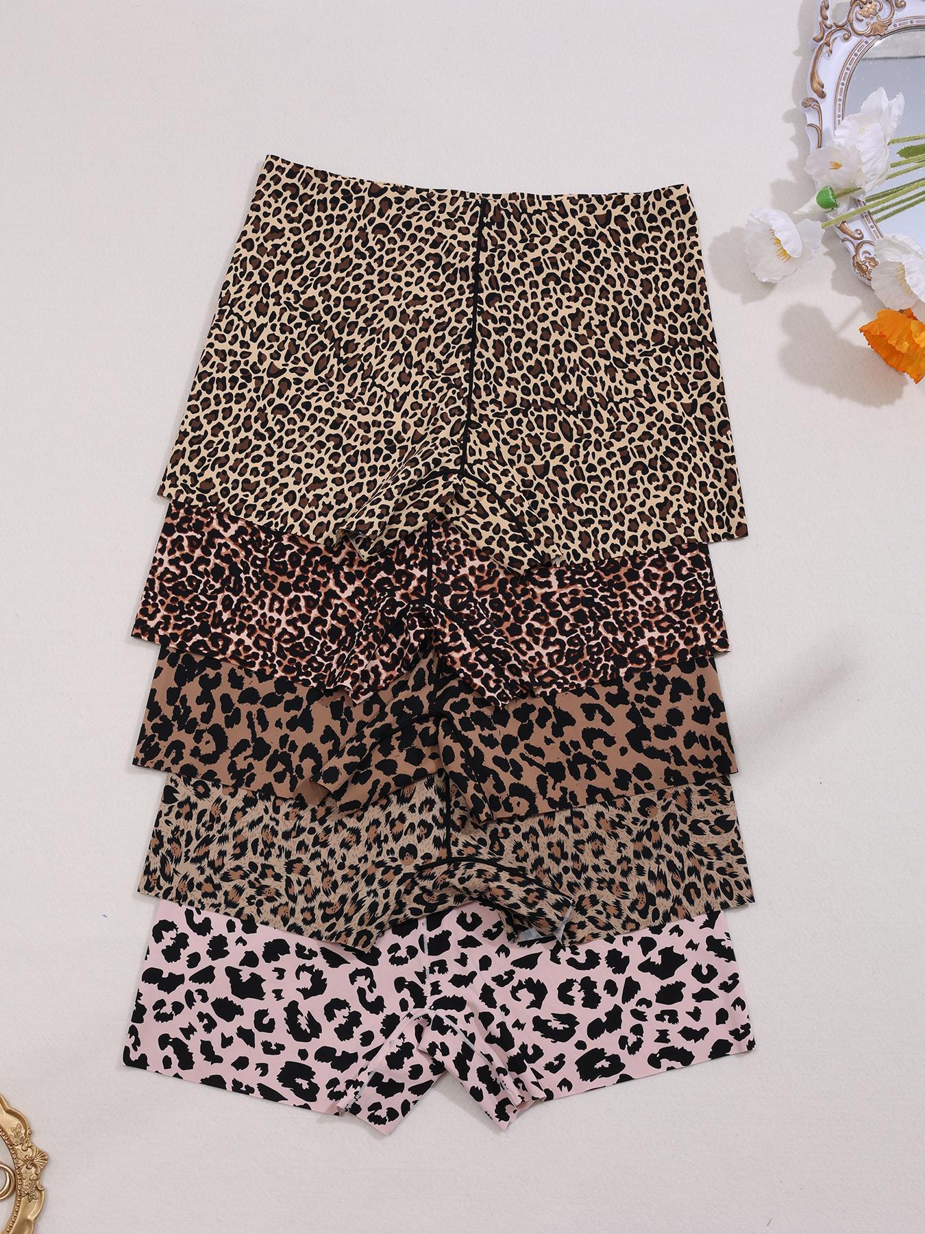 Women's Leopard Print Halloween Seamless Underwear Set, Fitted Mid-Waist Ice Silk Panties, Casual All-Season Comfortable Fit, Soft Breathable Knicker, Fashion Comfy Underwear