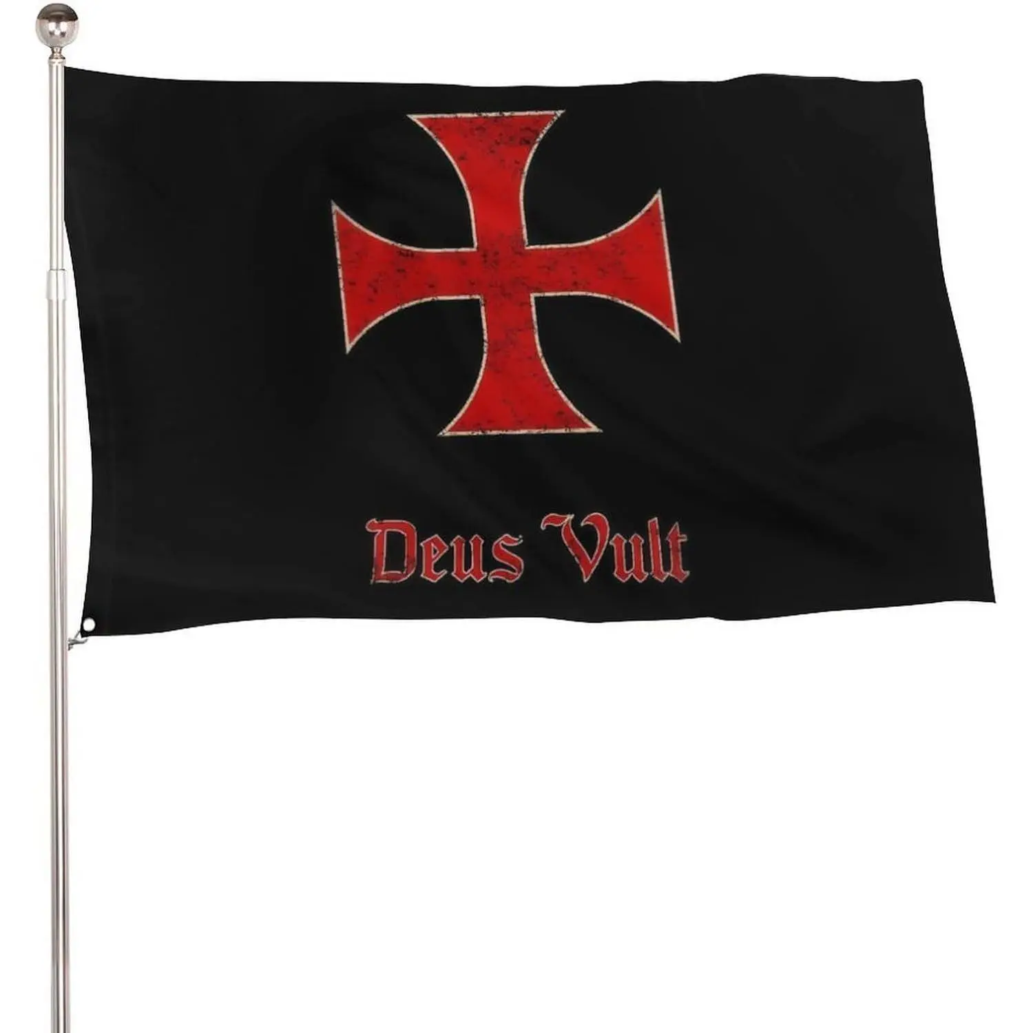 Retro Templar Cross Rectangle Garden Flag, 5x3 ft 115D Polyester Lightweight Black Banner, 2 Metal Eyelets, Weatherproof for Outdoor Decor & Party Backdrop Decoration, Home Display