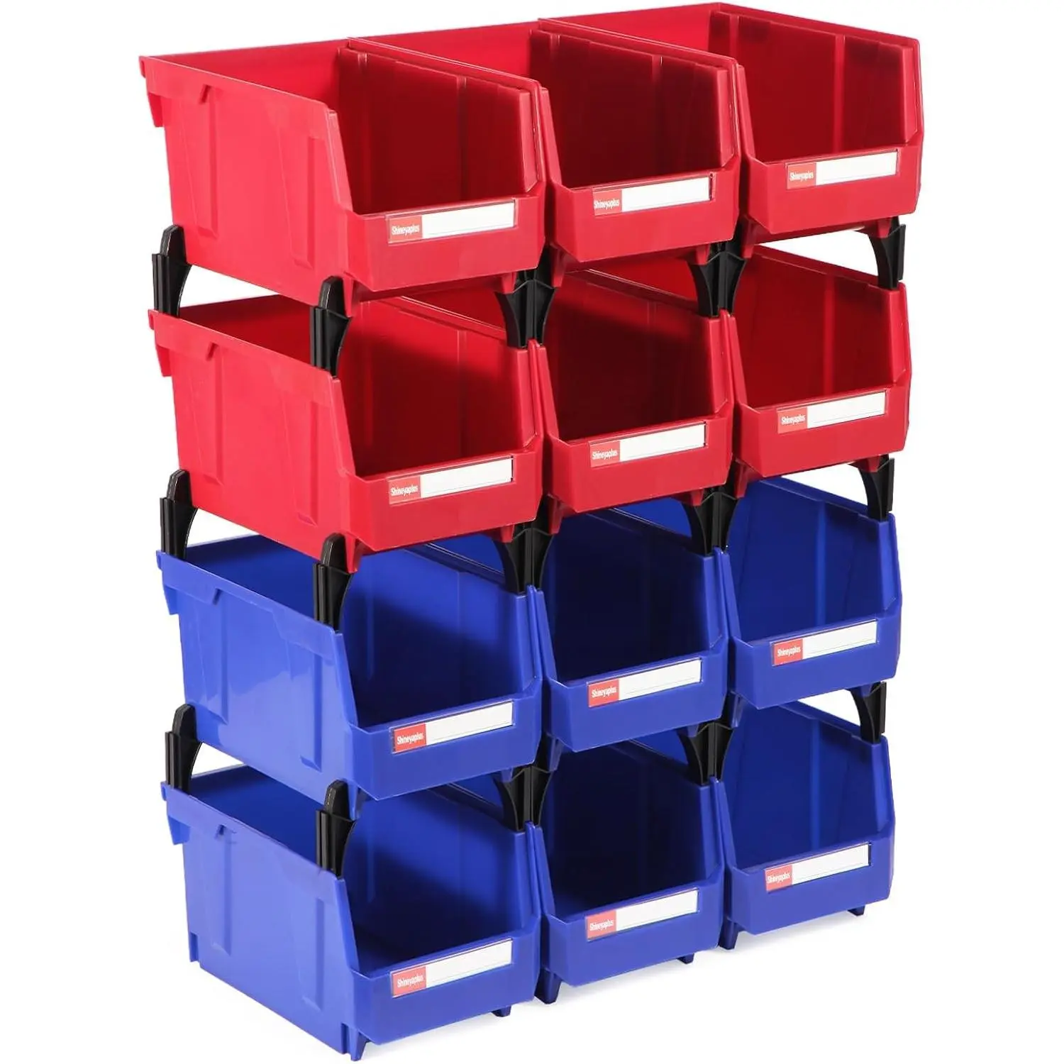 12 Packs Stackable Storage Bins, 7" x 5" x 4" Parts Bin, | Plastic Parts Organizer Bins, for Garage, Warehouse, Workbench, Hardware & Office