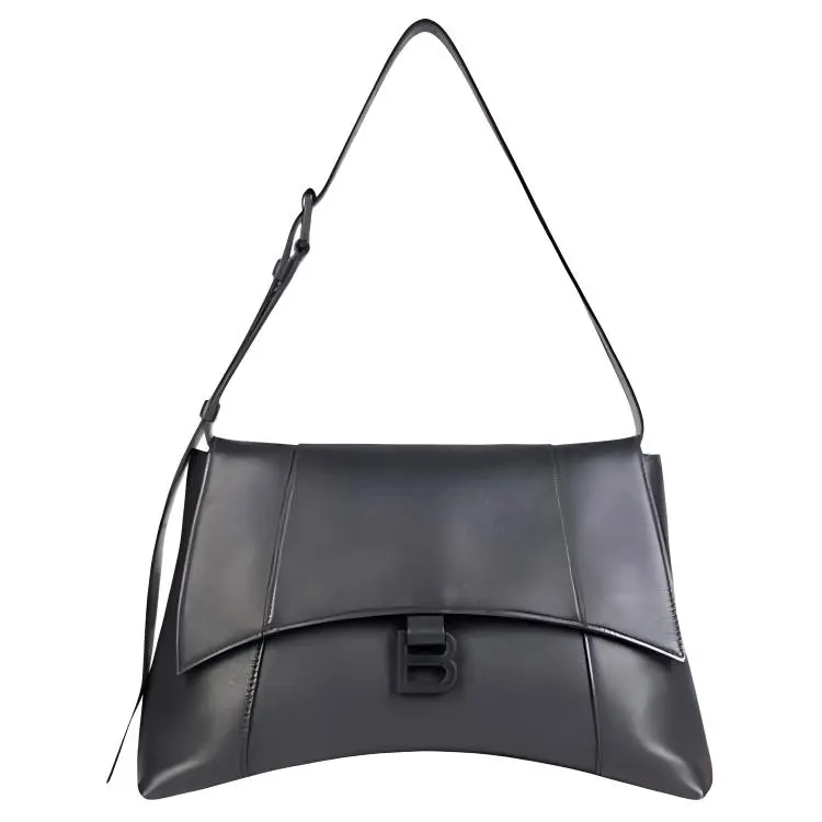 Balenciaga Downtown Matte Leather Hourglass Bag for Men and Women – All-Black Snap-Closure Crossbody, Shoulder, and Tote – Medium
