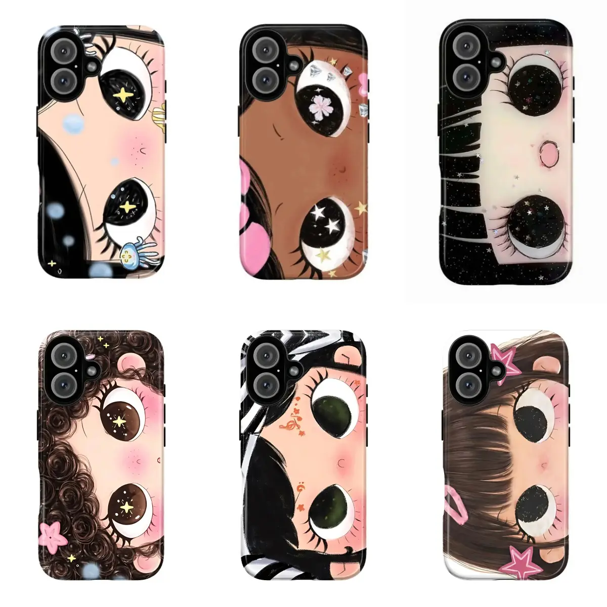 Dreamy Big Eyes Comic Girl Y2K Style Phone Case Compatible with iPhone 17 16 15 14 13 12 11 Pro Max Plus Air Gift Fall Protection
